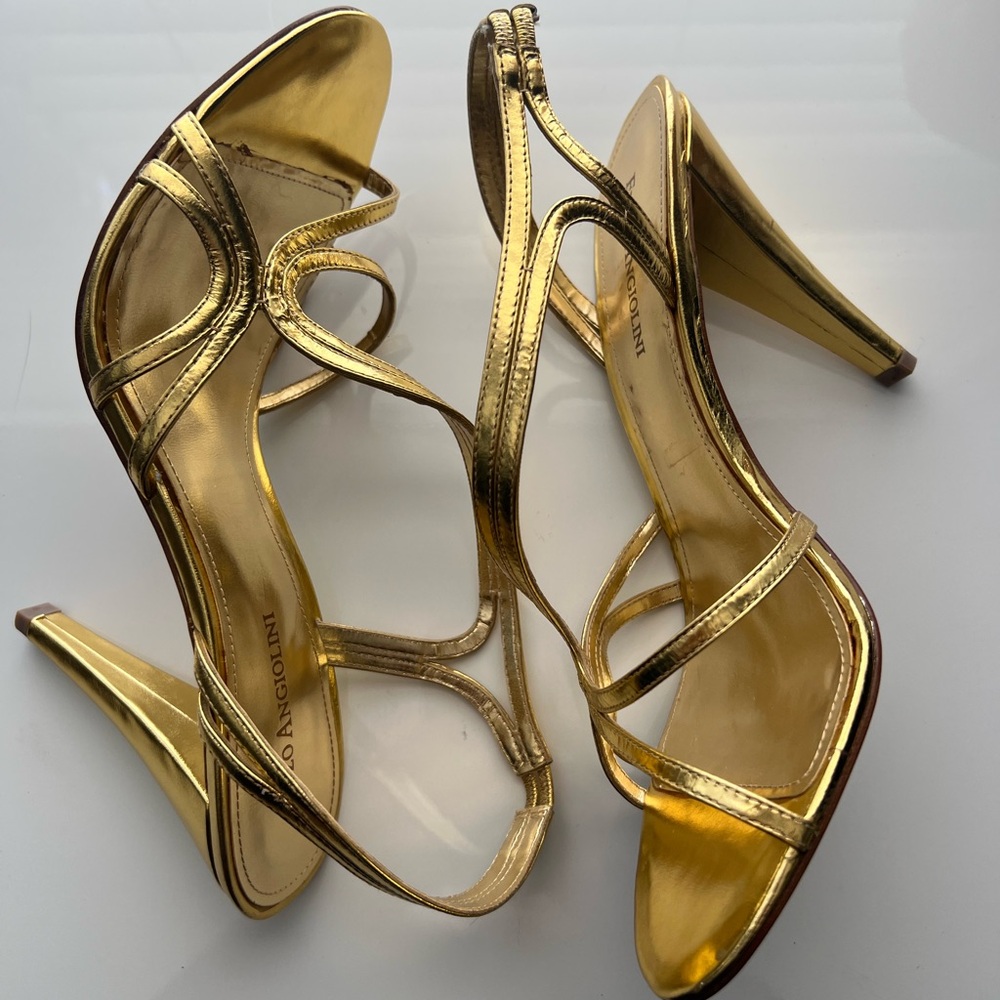 Enzo Angiolini Metallic Gold Strappy Slingback Heels SZ 8.5